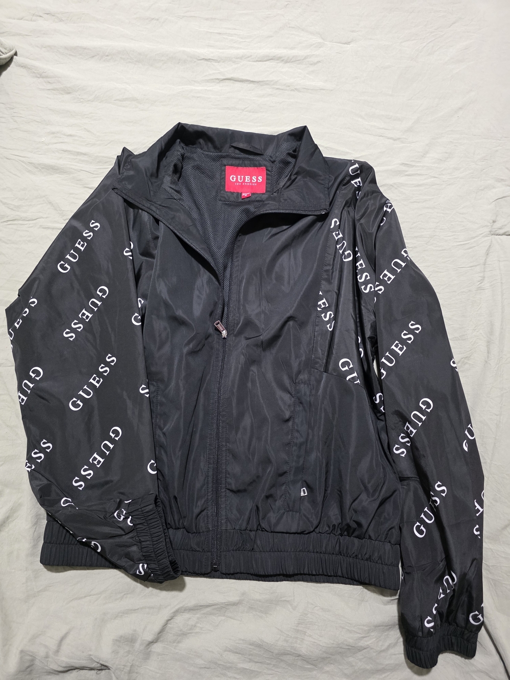 GUESS Black All-Over Logo Windbreaker Jacket